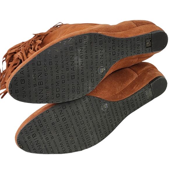 Gianni Bini rust suede tall slouchy knee high fringed boots 1" wedges 7.5 - Picture 5 of 7